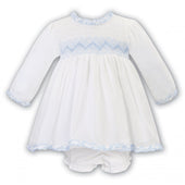 Sarah Louise Girls Ivory and Pale Blue Hand Smocked Dress and Pants